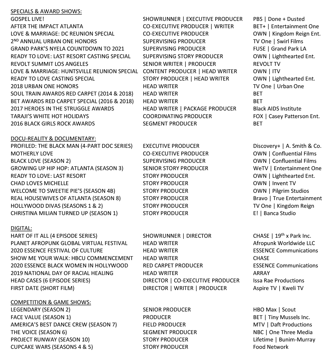 KRISTEN V. CARTER CREDITS 2024